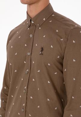 Erkek Haki Uzun Kollu Desenli Gömlek - 50316561015