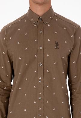 Erkek Haki Uzun Kollu Desenli Gömlek - 50316561015