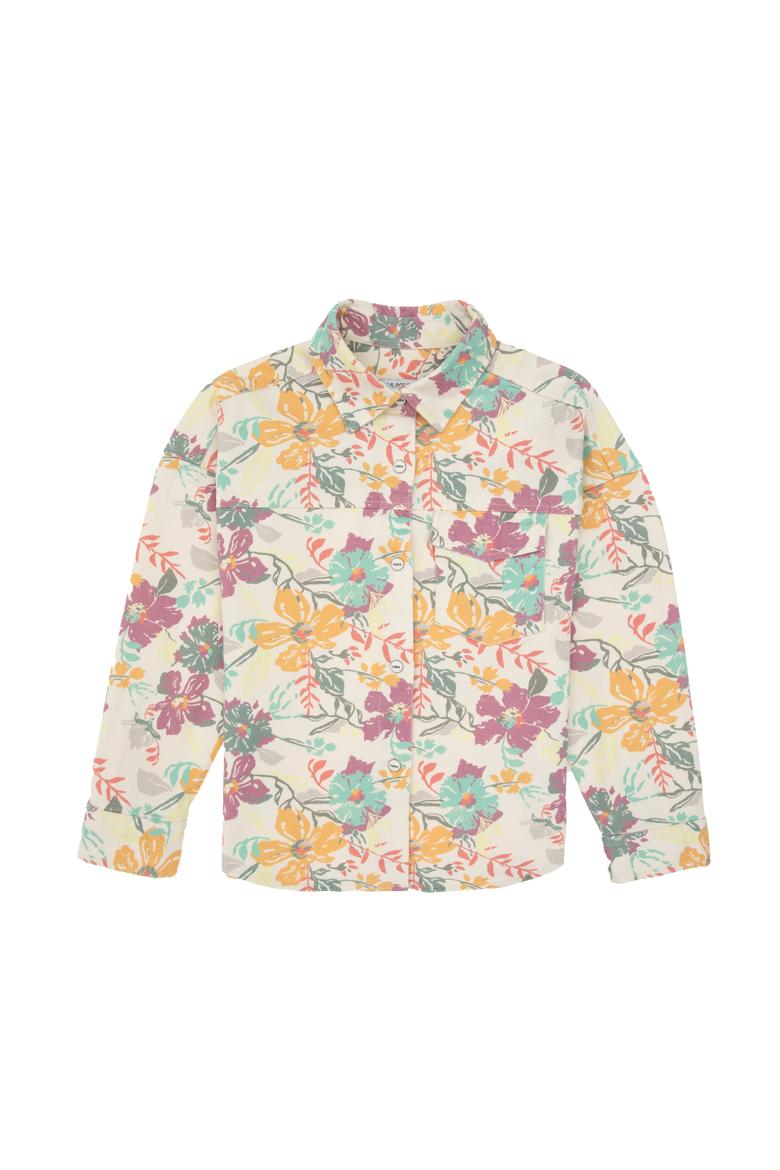 Kız Çocuk İnci Çiçek Desenli Uzun Kollu Dokuma Ceket Gömlek - 50314309014