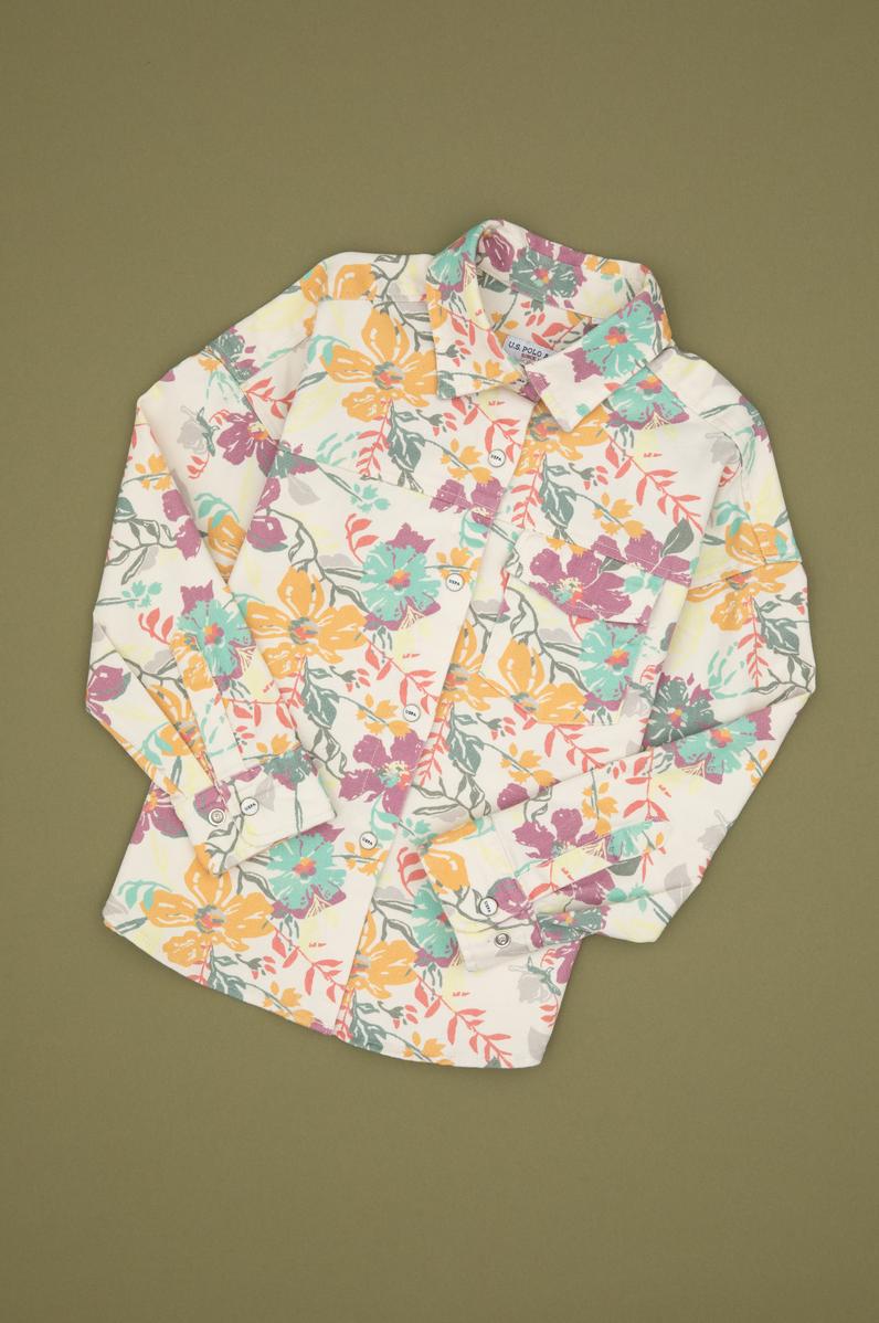 Kız Çocuk İnci Çiçek Desenli Uzun Kollu Dokuma Ceket Gömlek