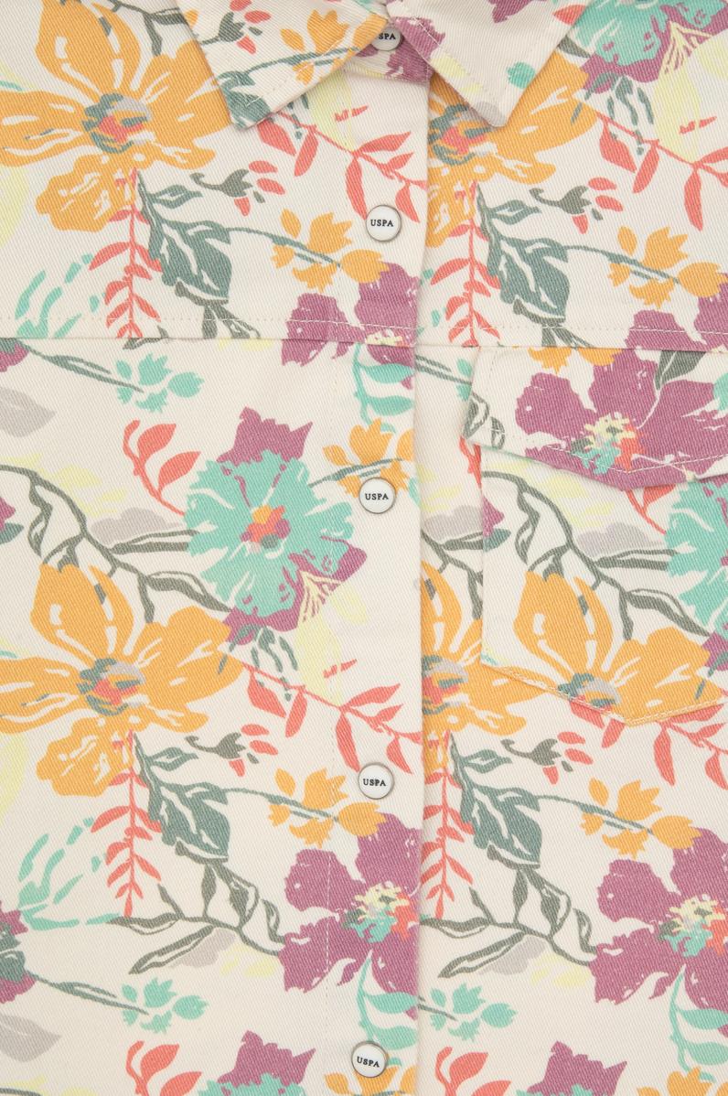 Kız Çocuk İnci Çiçek Desenli Uzun Kollu Dokuma Ceket Gömlek