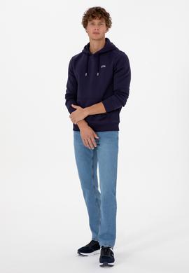 Erkek Regular Fit Kapüşonlu Şardonlu Mürdüm Basic Sweatshirt - 50315582276