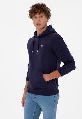 Erkek Regular Fit Kapüşonlu Şardonlu Mürdüm Basic Sweatshirt - 50315582276