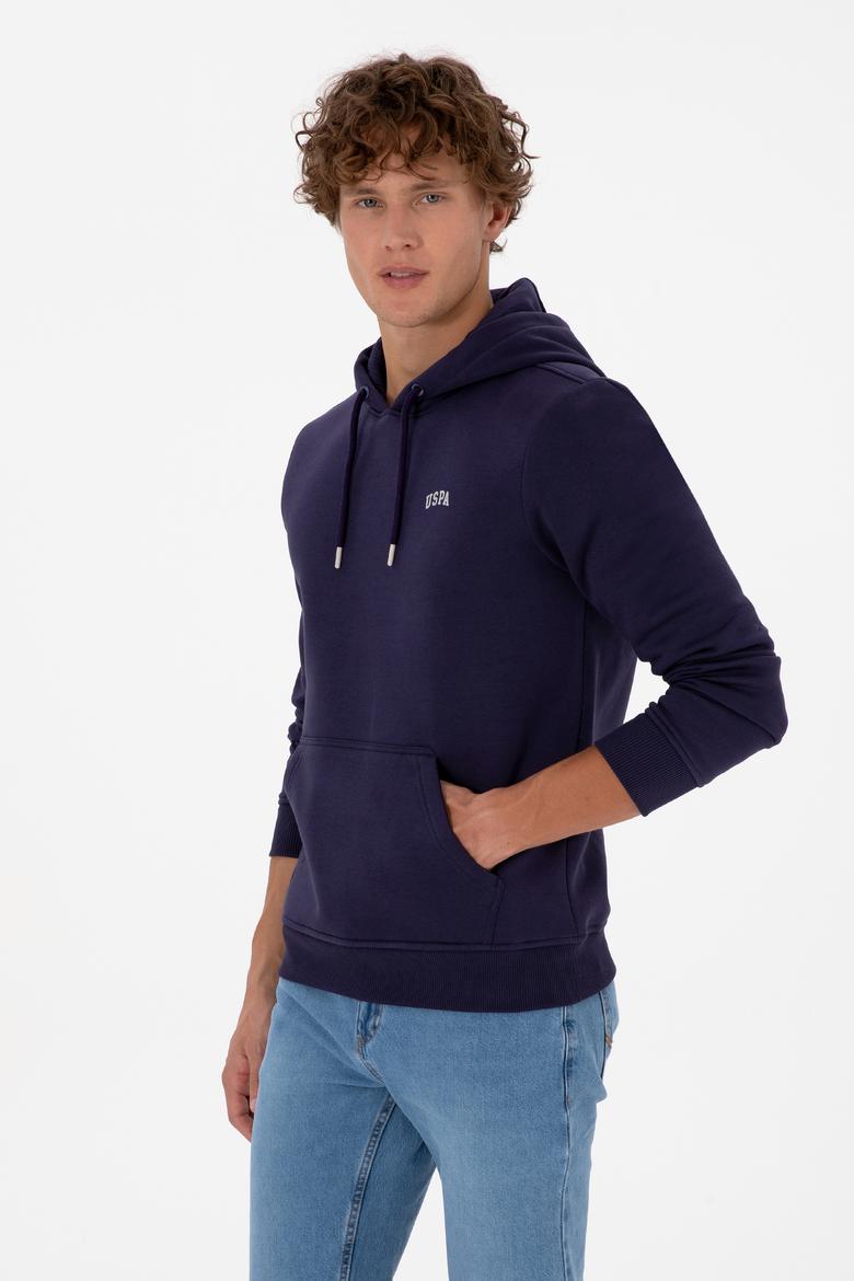 Erkek Regular Fit Kapüşonlu Şardonlu Mürdüm Basic Sweatshirt