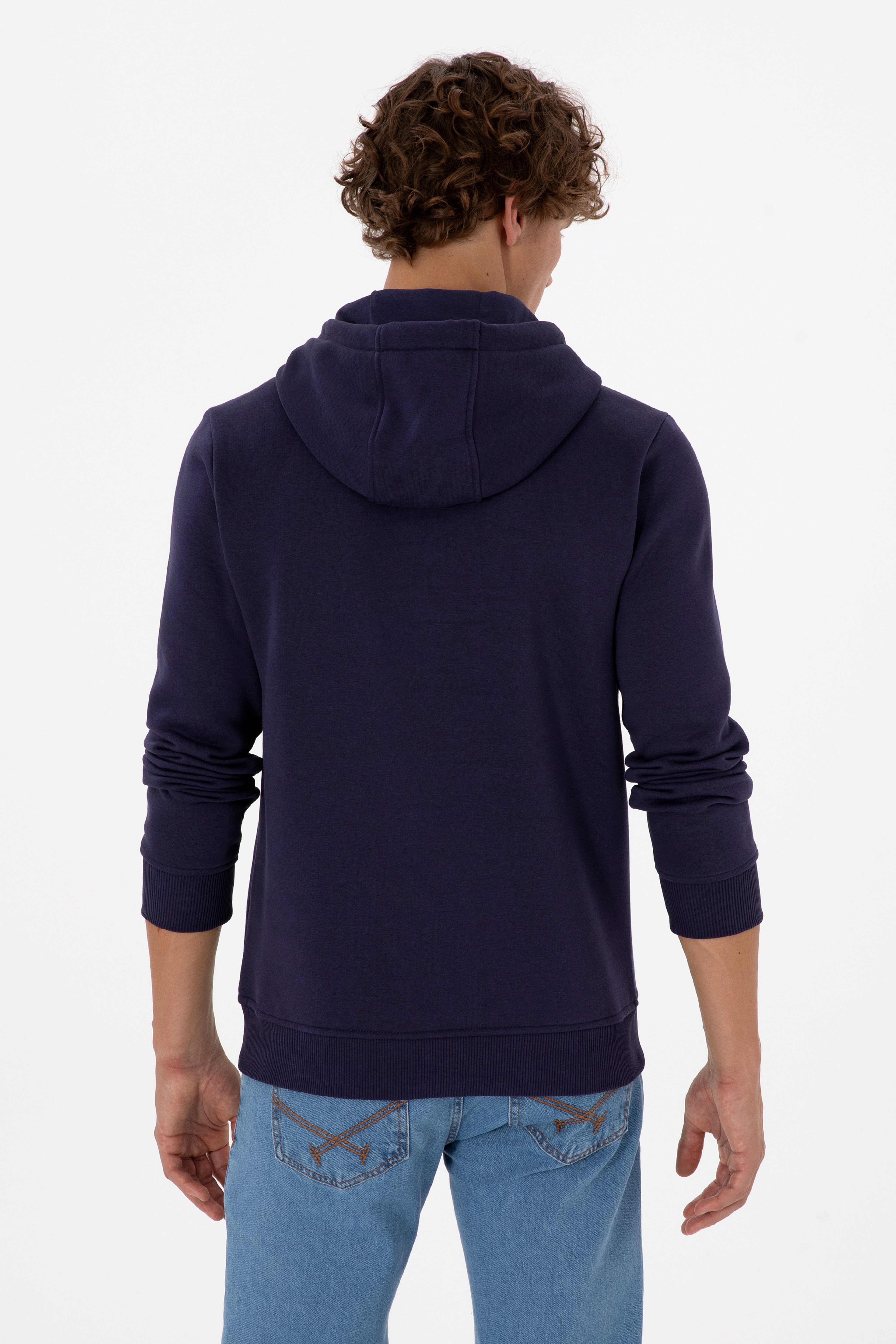 Erkek Regular Fit Kapüşonlu Şardonlu Mürdüm Basic Sweatshirt