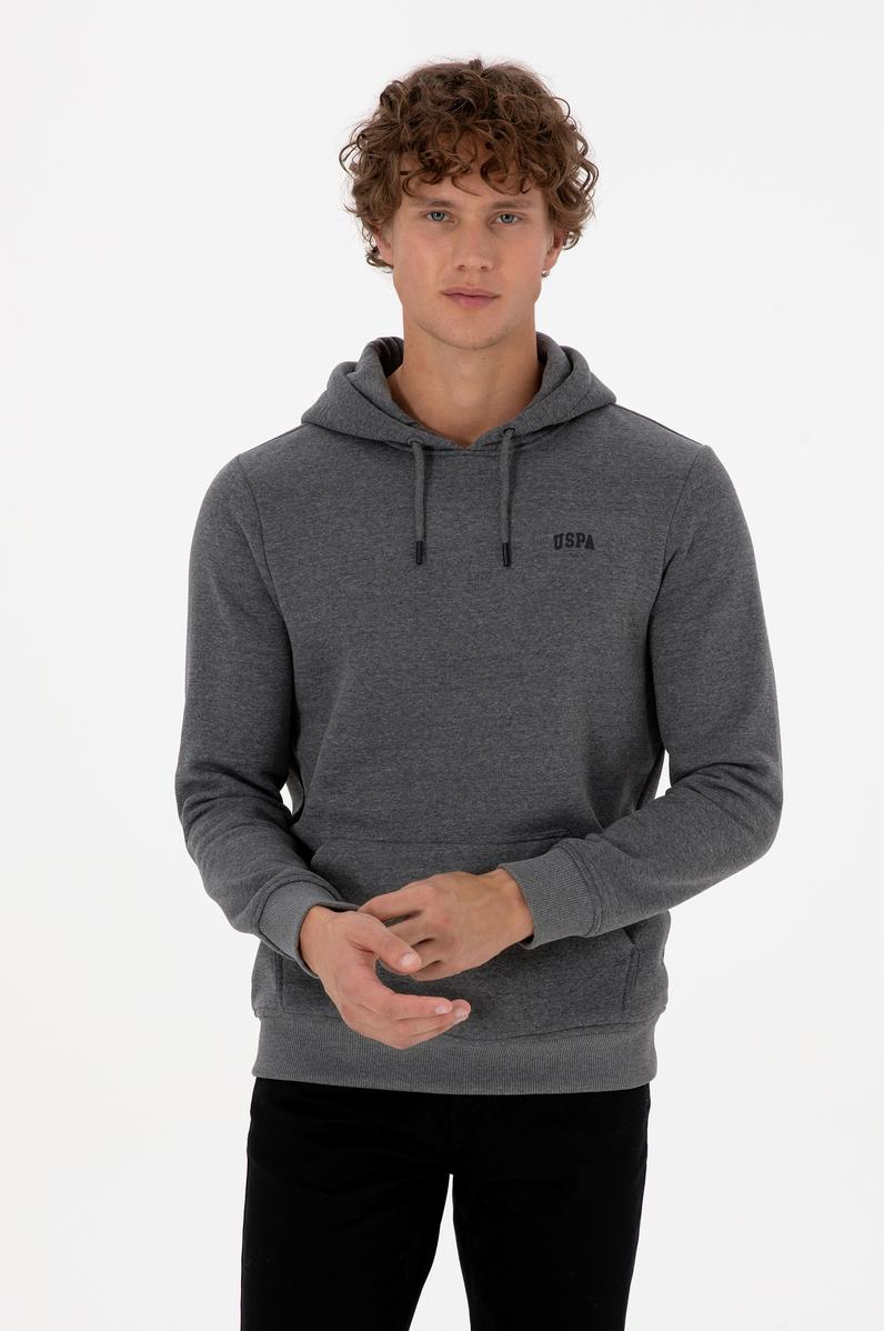 Erkek Regular Fit Kapüşonlu Şardonlu Antrasit Melanj Basic Sweatshirt