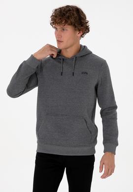 Erkek Regular Fit Kapüşonlu Şardonlu Antrasit Melanj Basic Sweatshirt - 50315582066