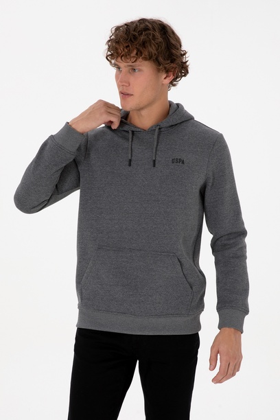 Erkek Regular Fit Kapüşonlu Şardonlu Antrasit Melanj Basic Sweatshirt