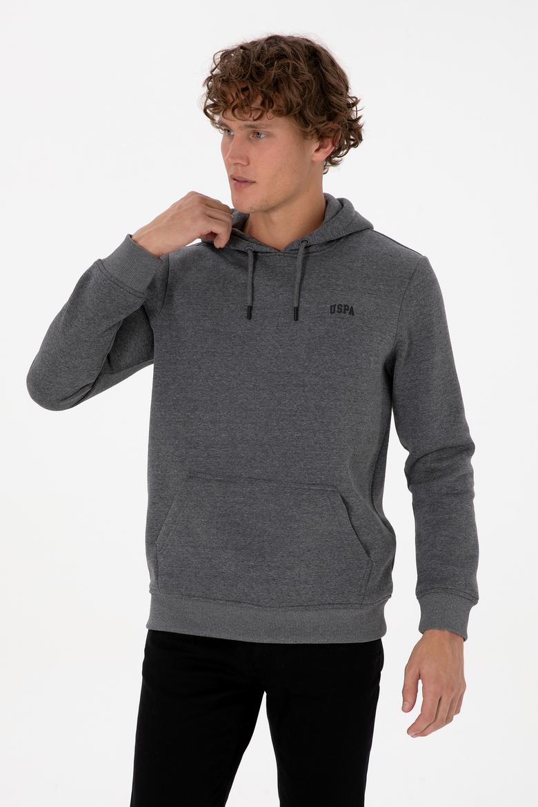 Erkek Regular Fit Kapüşonlu Şardonlu Antrasit Melanj Basic Sweatshirt - 50315582066