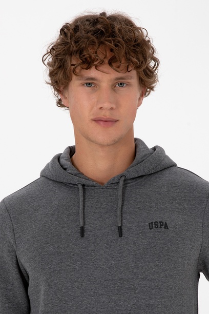 Erkek Regular Fit Kapüşonlu Şardonlu Antrasit Melanj Basic Sweatshirt