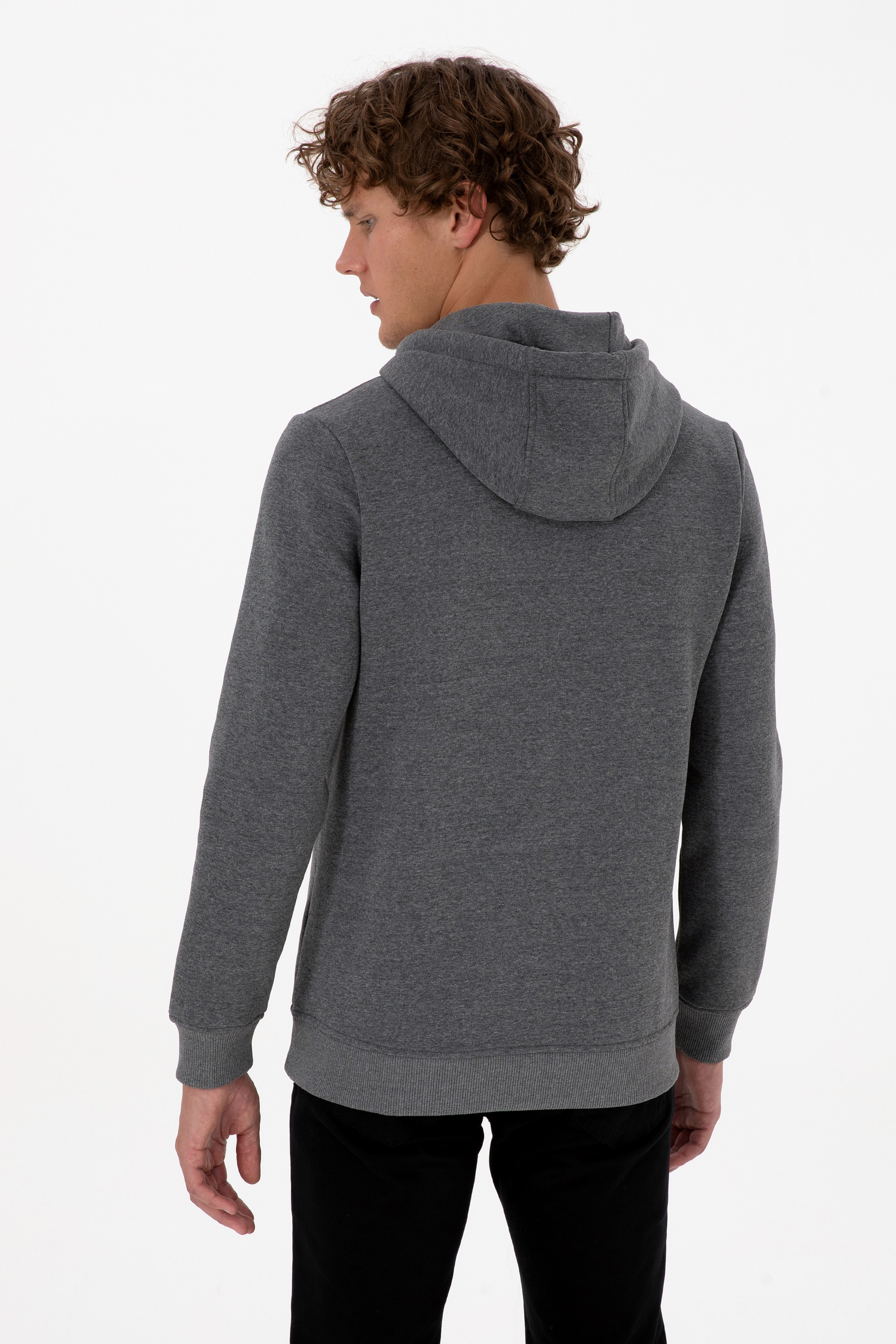 Erkek Regular Fit Kapüşonlu Şardonlu Antrasit Melanj Basic Sweatshirt