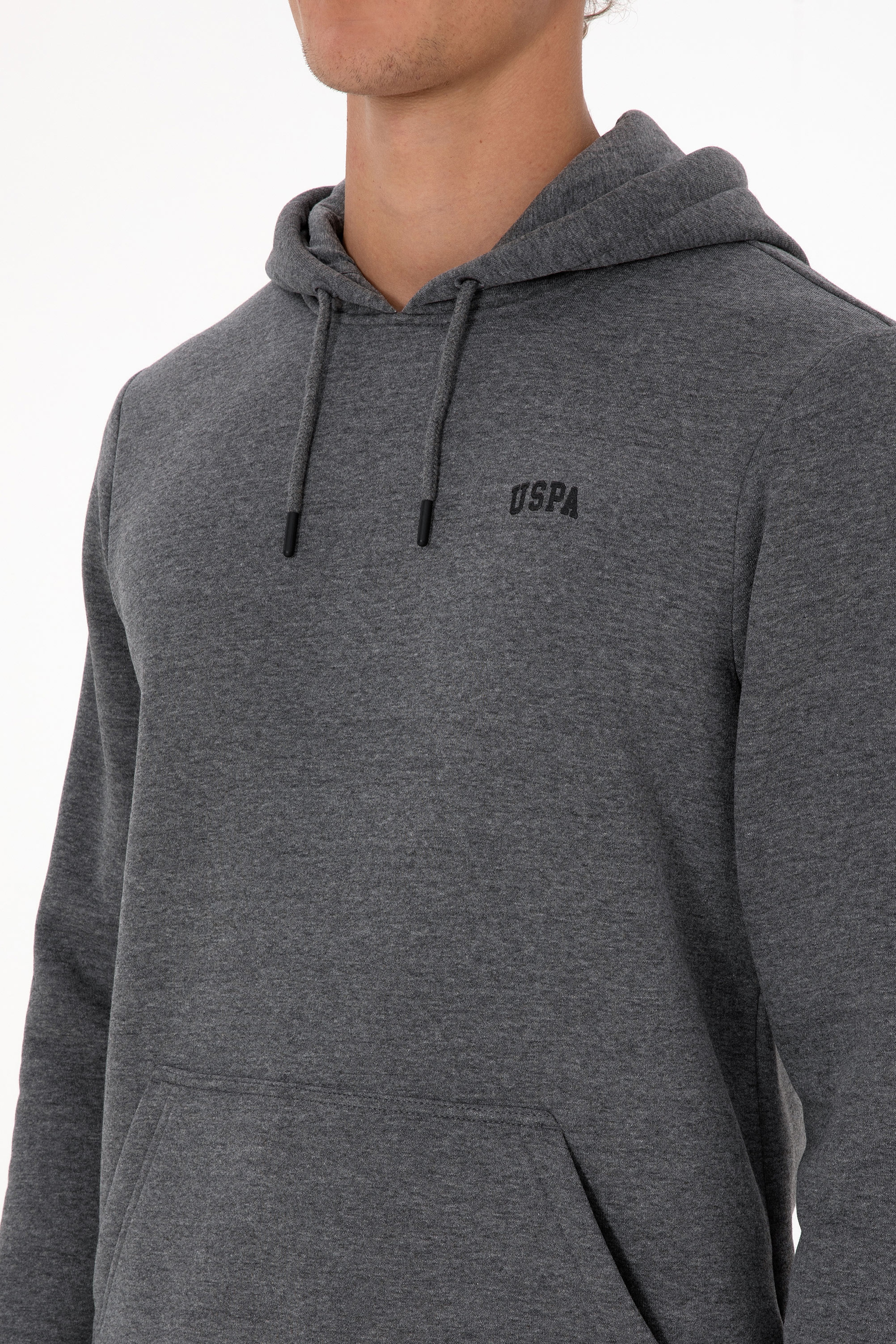 Erkek Regular Fit Kapüşonlu Şardonlu Antrasit Melanj Basic Sweatshirt - Image 7