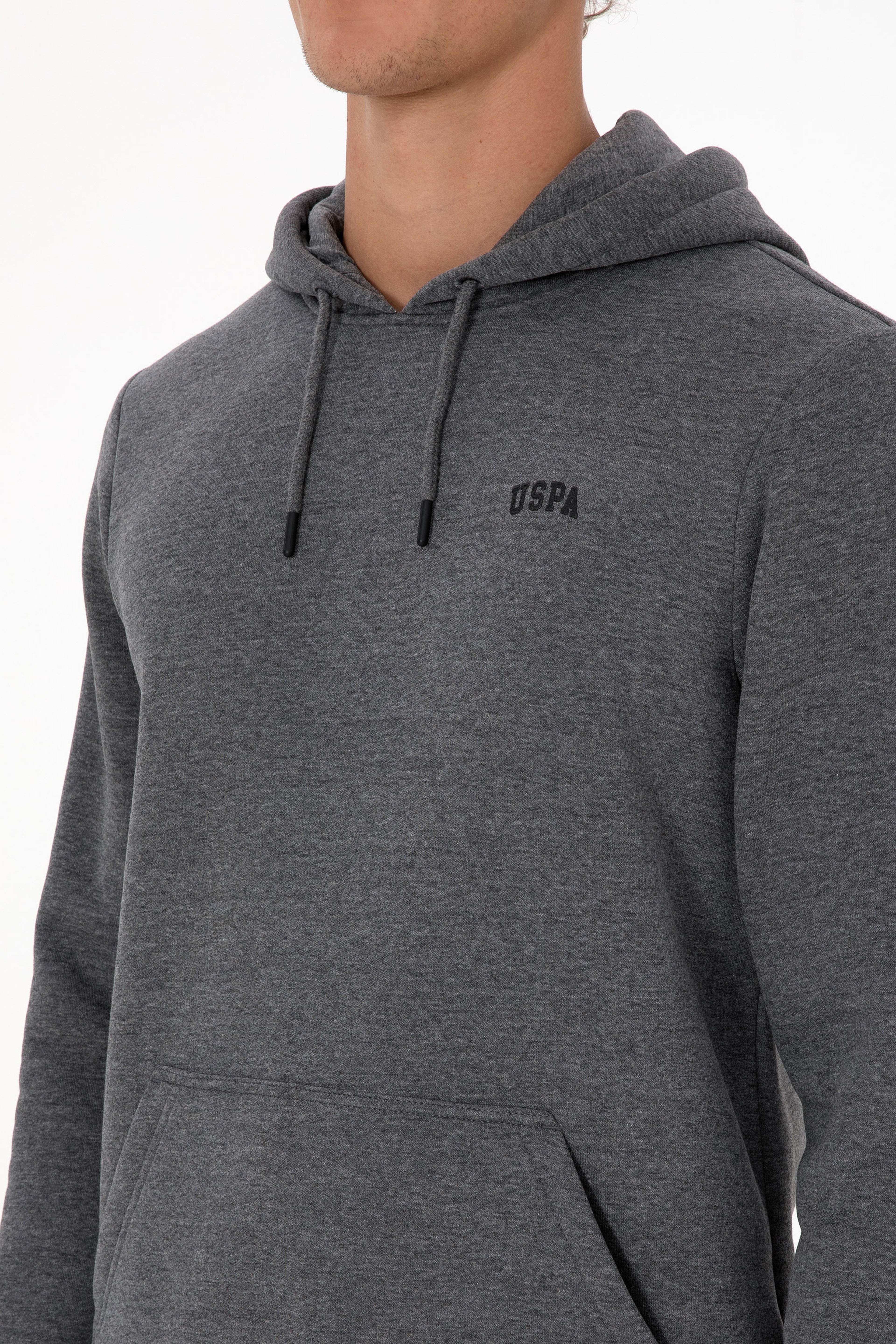 Erkek Regular Fit Kapüşonlu Şardonlu Antrasit Melanj Basic Sweatshirt