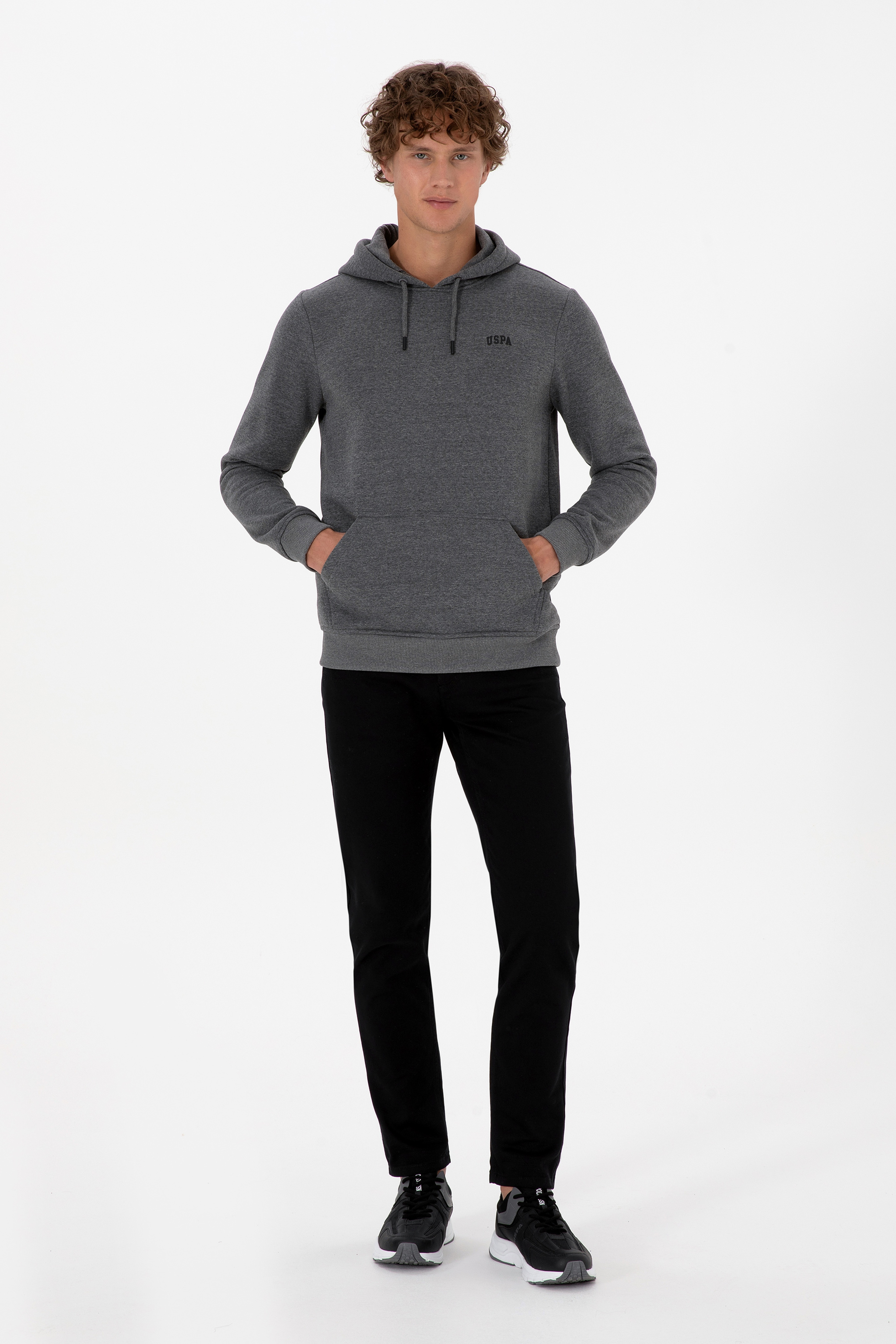 Erkek Regular Fit Kapüşonlu Şardonlu Antrasit Melanj Basic Sweatshirt