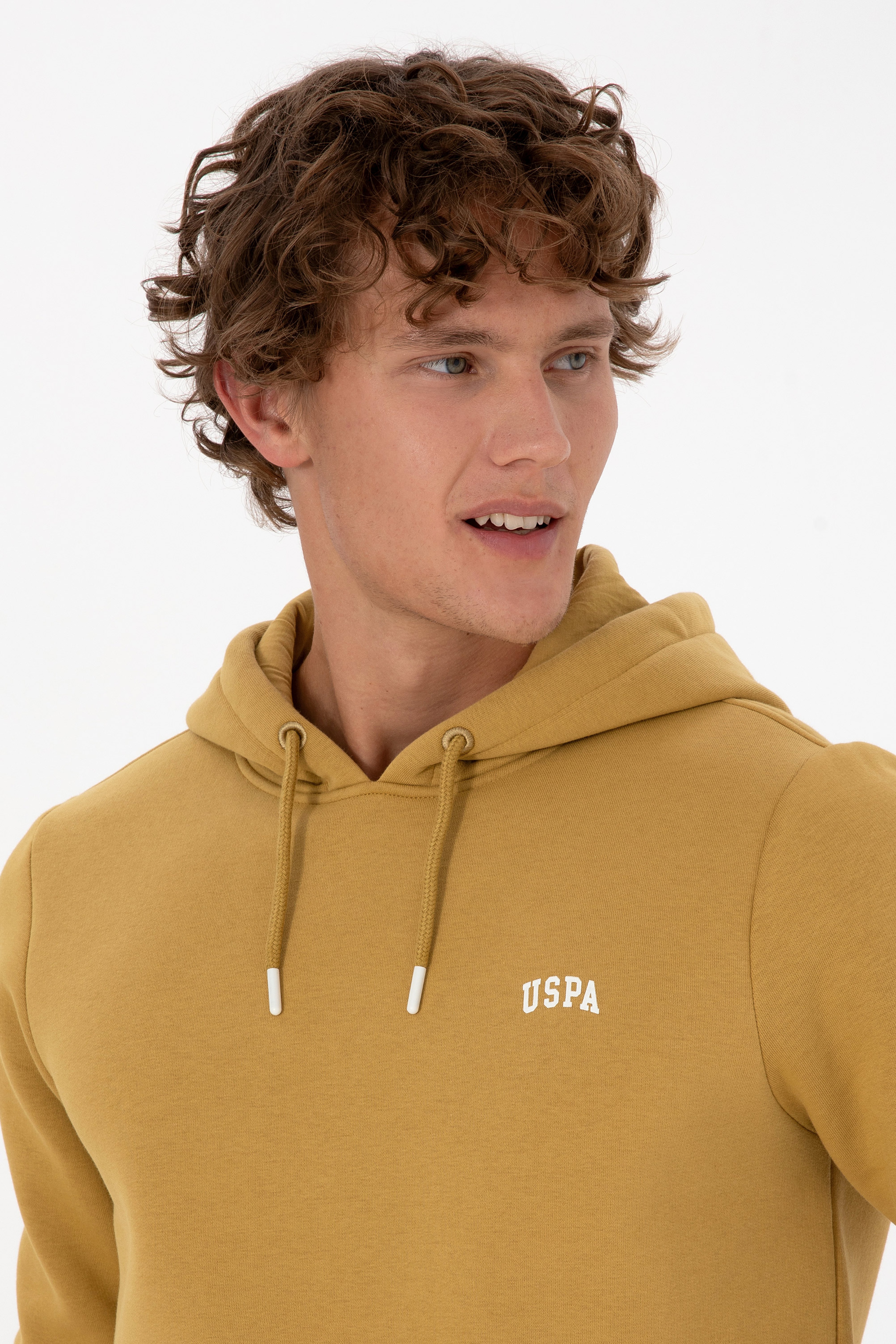 Erkek Regular Fit Kapüşonlu Şardonlu Hardal Basic Sweatshirt