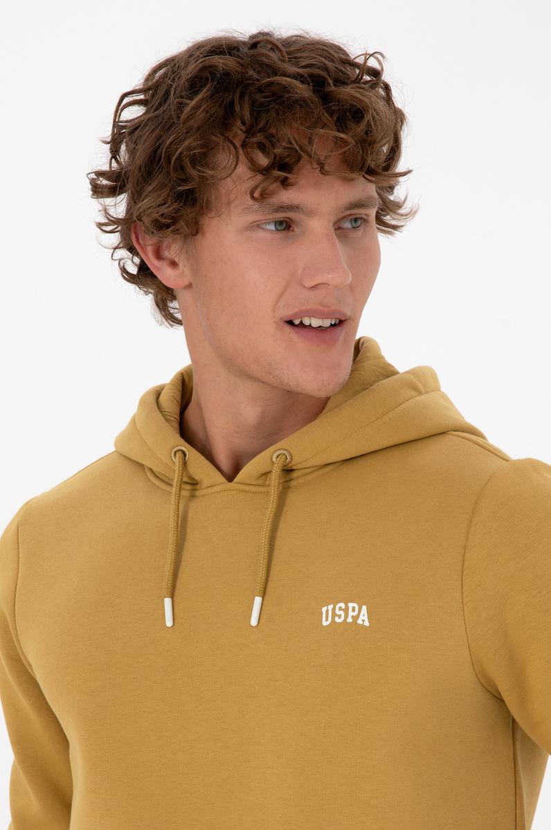 Erkek Regular Fit Kapüşonlu Şardonlu Hardal Basic Sweatshirt