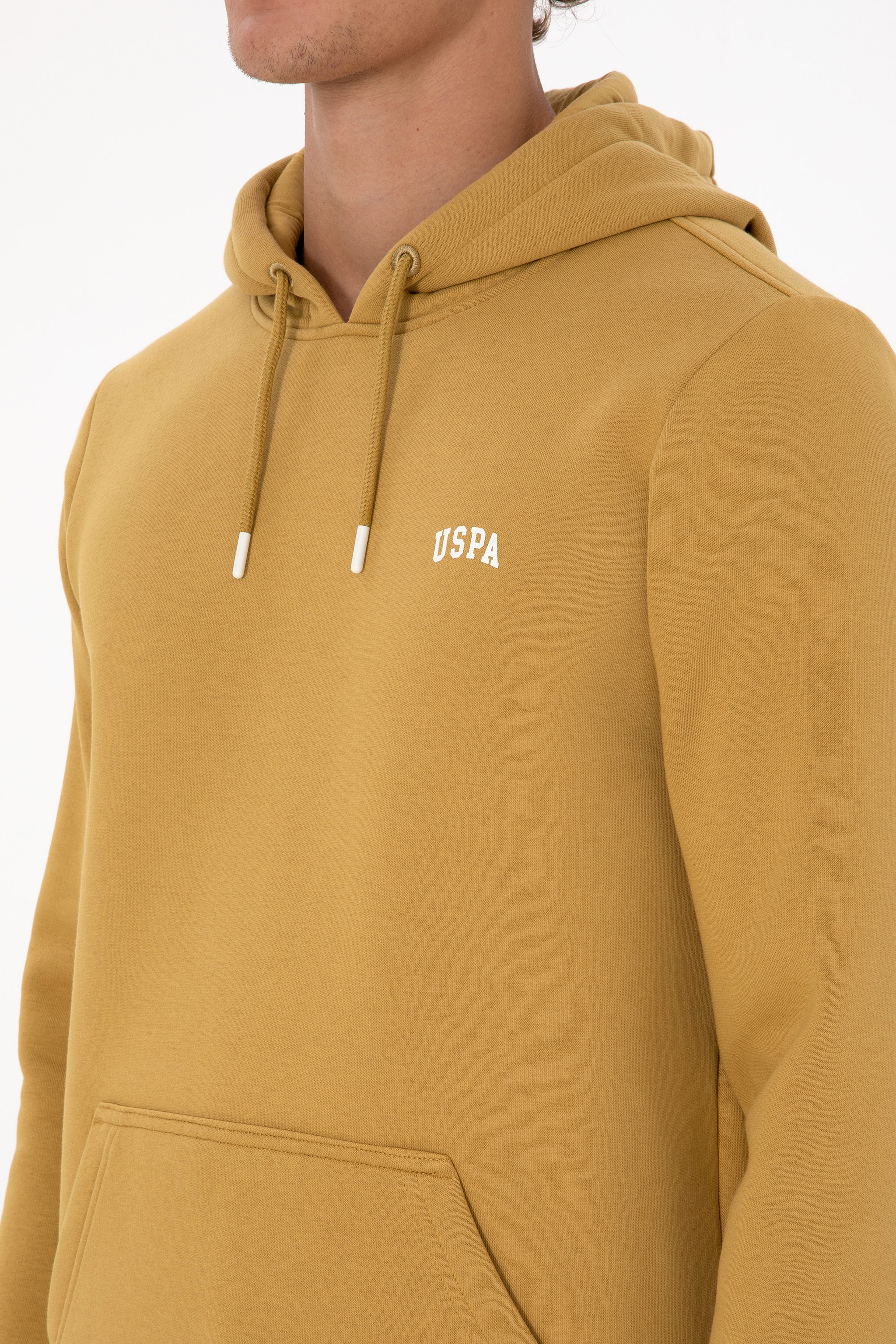 Erkek Regular Fit Kapüşonlu Şardonlu Hardal Basic Sweatshirt - Image 7