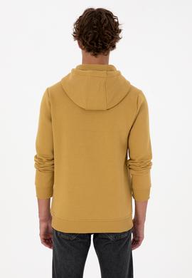 Erkek Regular Fit Kapüşonlu Şardonlu Hardal Basic Sweatshirt - 50315582297