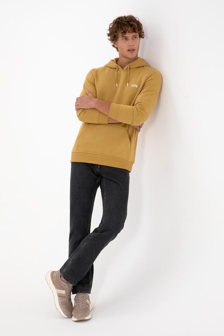 Erkek Regular Fit Kapüşonlu Şardonlu Hardal Basic Sweatshirt - 50315582297