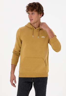 Erkek Regular Fit Kapüşonlu Şardonlu Hardal Basic Sweatshirt - 50315582297