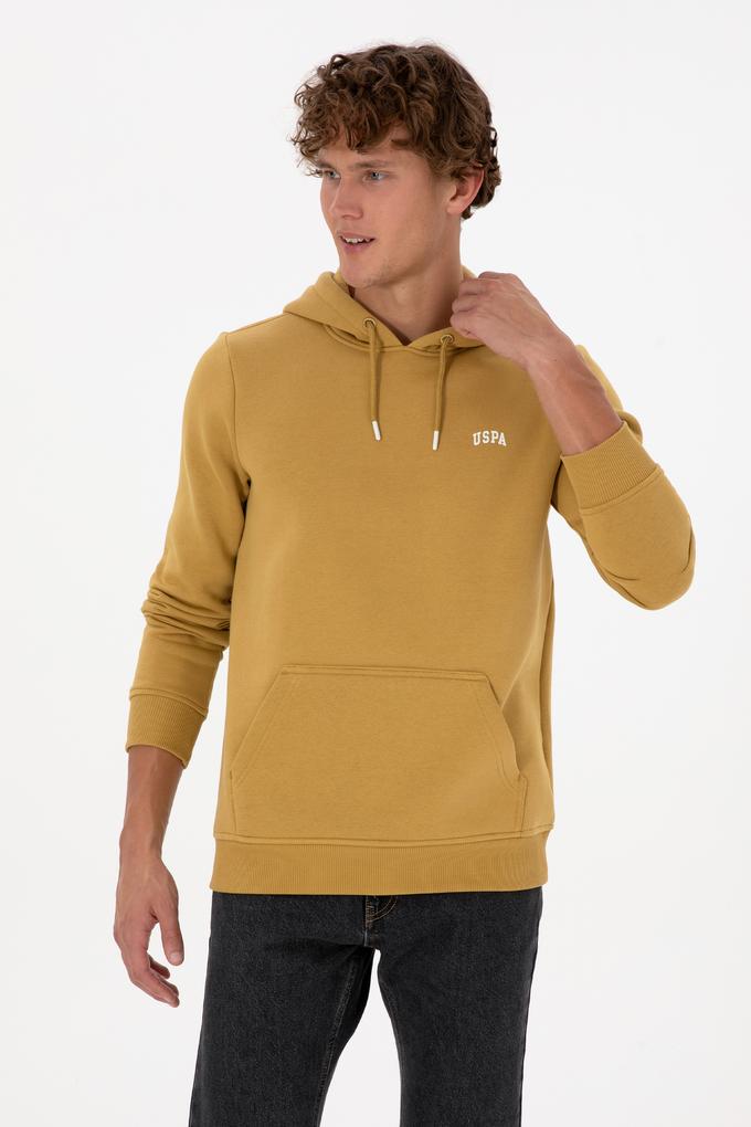 Erkek Regular Fit Kapüşonlu Şardonlu Hardal Basic Sweatshirt