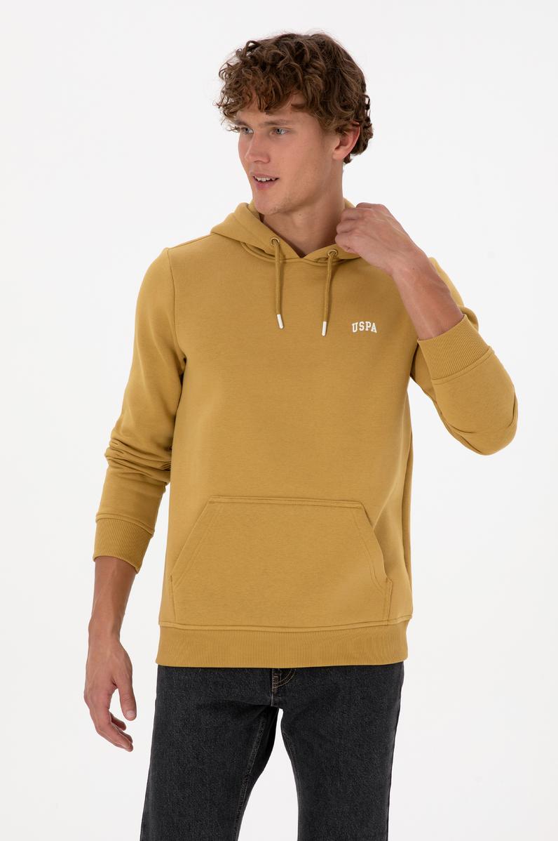 Erkek Regular Fit Kapüşonlu Şardonlu Hardal Basic Sweatshirt