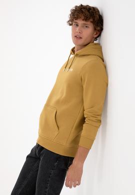 Erkek Regular Fit Kapüşonlu Şardonlu Hardal Basic Sweatshirt - 50315582297