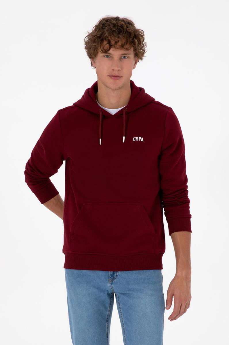 Erkek Regular Fit Kapüşonlu Şardonlu Bordo Basic Sweatshirt