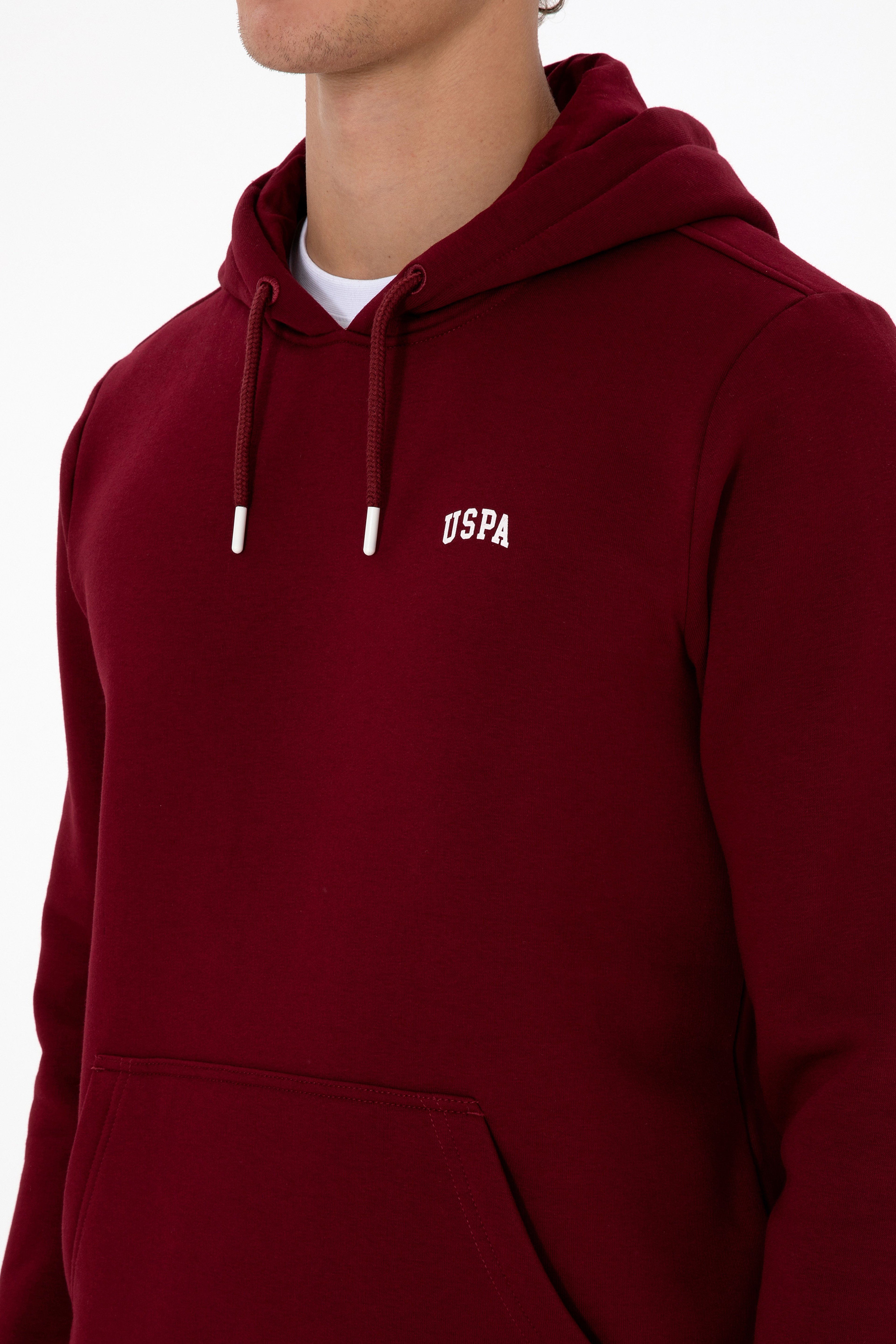 Erkek Regular Fit Kapüşonlu Şardonlu Bordo Basic Sweatshirt