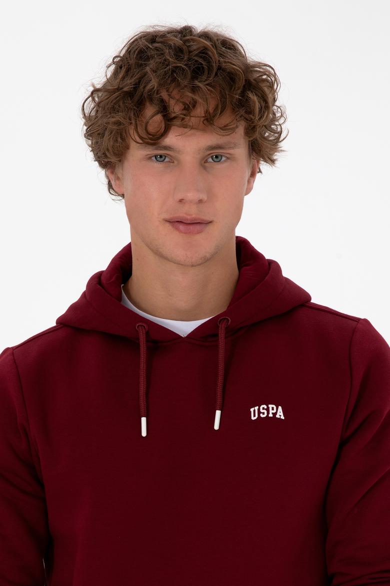 Erkek Regular Fit Kapüşonlu Şardonlu Bordo Basic Sweatshirt - 50315582111