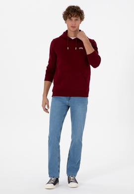 Erkek Regular Fit Kapüşonlu Şardonlu Bordo Basic Sweatshirt - 50315582111