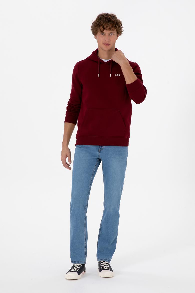 Erkek Regular Fit Kapüşonlu Şardonlu Bordo Basic Sweatshirt - 50315582111