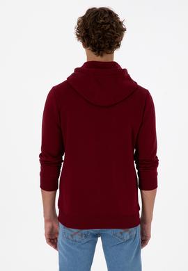 Erkek Regular Fit Kapüşonlu Şardonlu Bordo Basic Sweatshirt - 50315582111