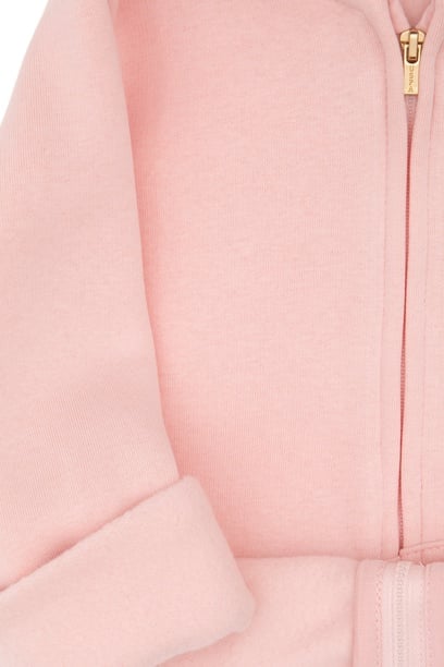 Kız Çocuk Toz Pembe Fermuarlı Kapüşonlu Şardonlu Basic Sweatshirt