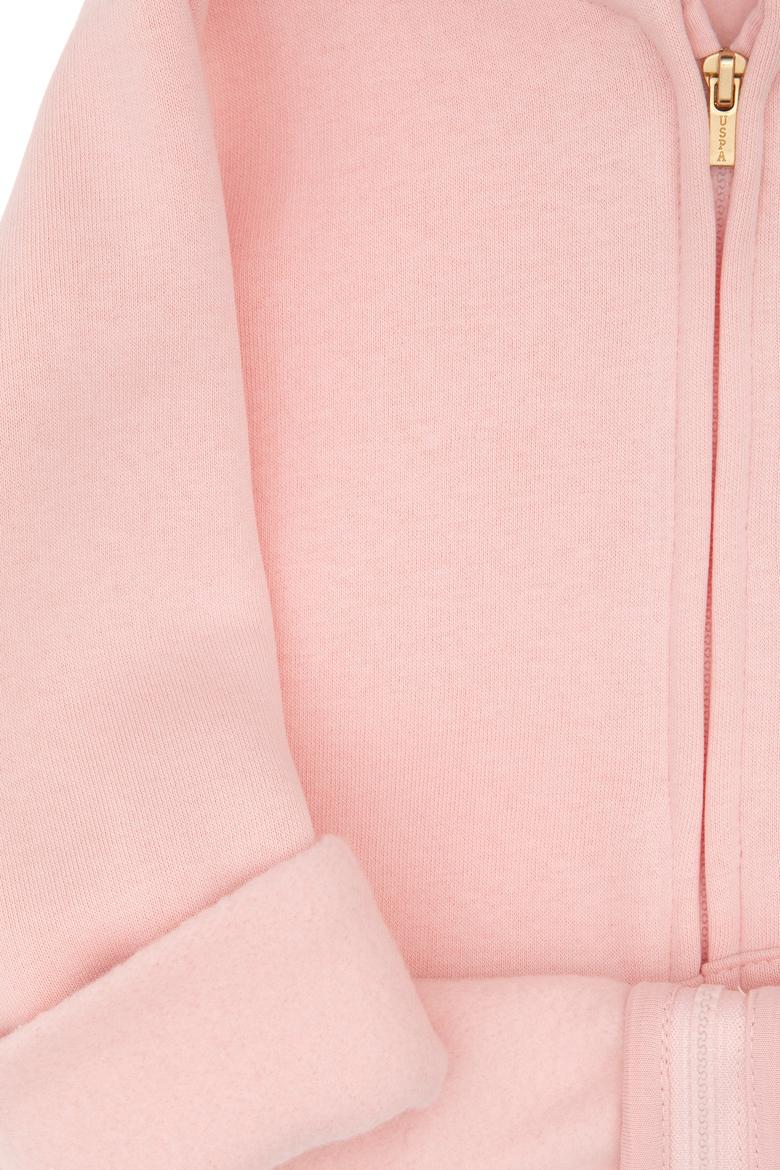 Kız Çocuk Toz Pembe Fermuarlı Kapüşonlu Şardonlu Basic Sweatshirt - 50314284027