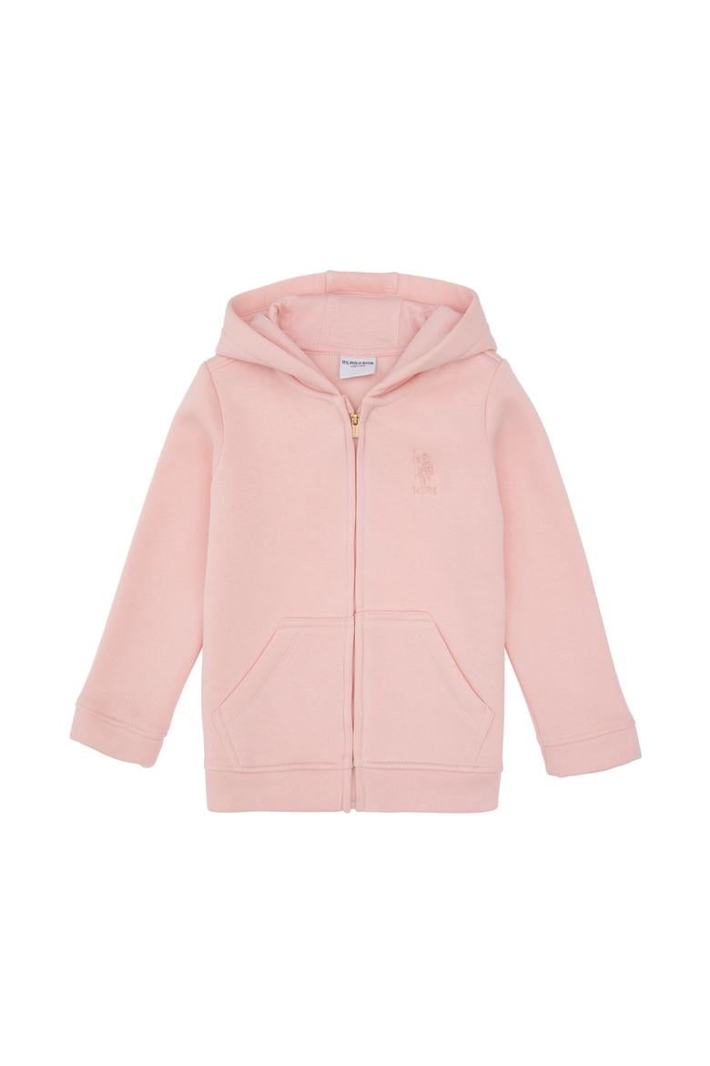 Kız Çocuk Toz Pembe Fermuarlı Kapüşonlu Şardonlu Basic Sweatshirt