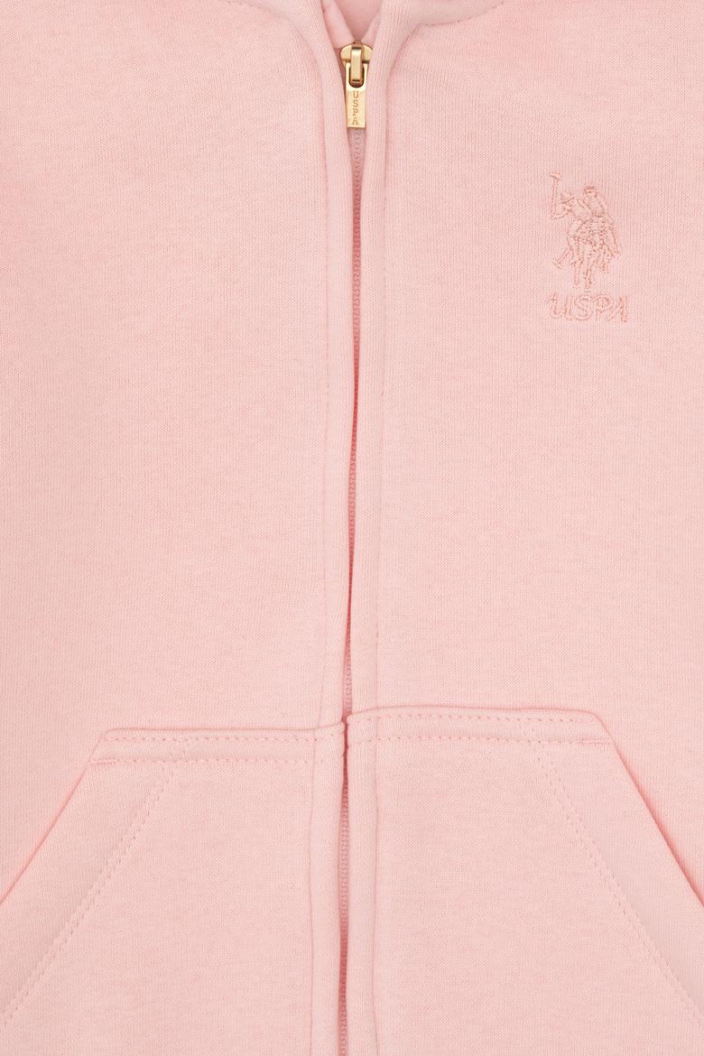 Kız Çocuk Toz Pembe Fermuarlı Kapüşonlu Şardonlu Basic Sweatshirt - 50314284027