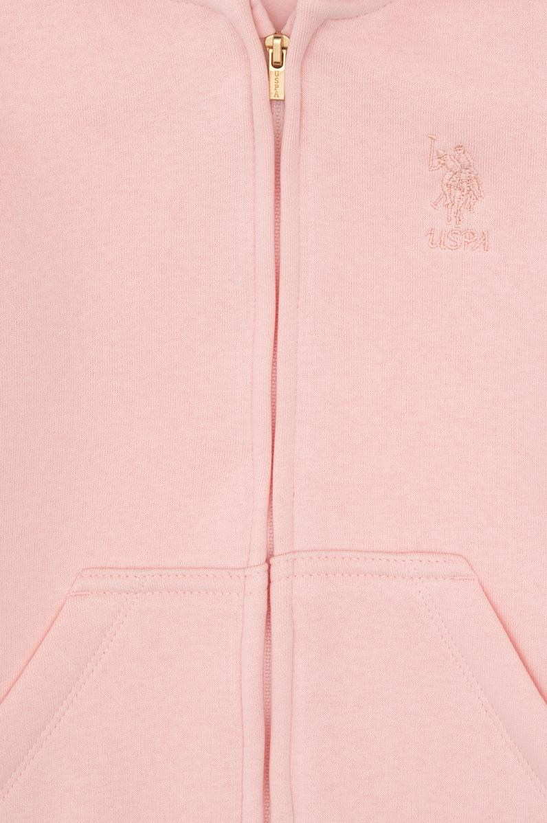 Kız Çocuk Toz Pembe Fermuarlı Kapüşonlu Şardonlu Basic Sweatshirt