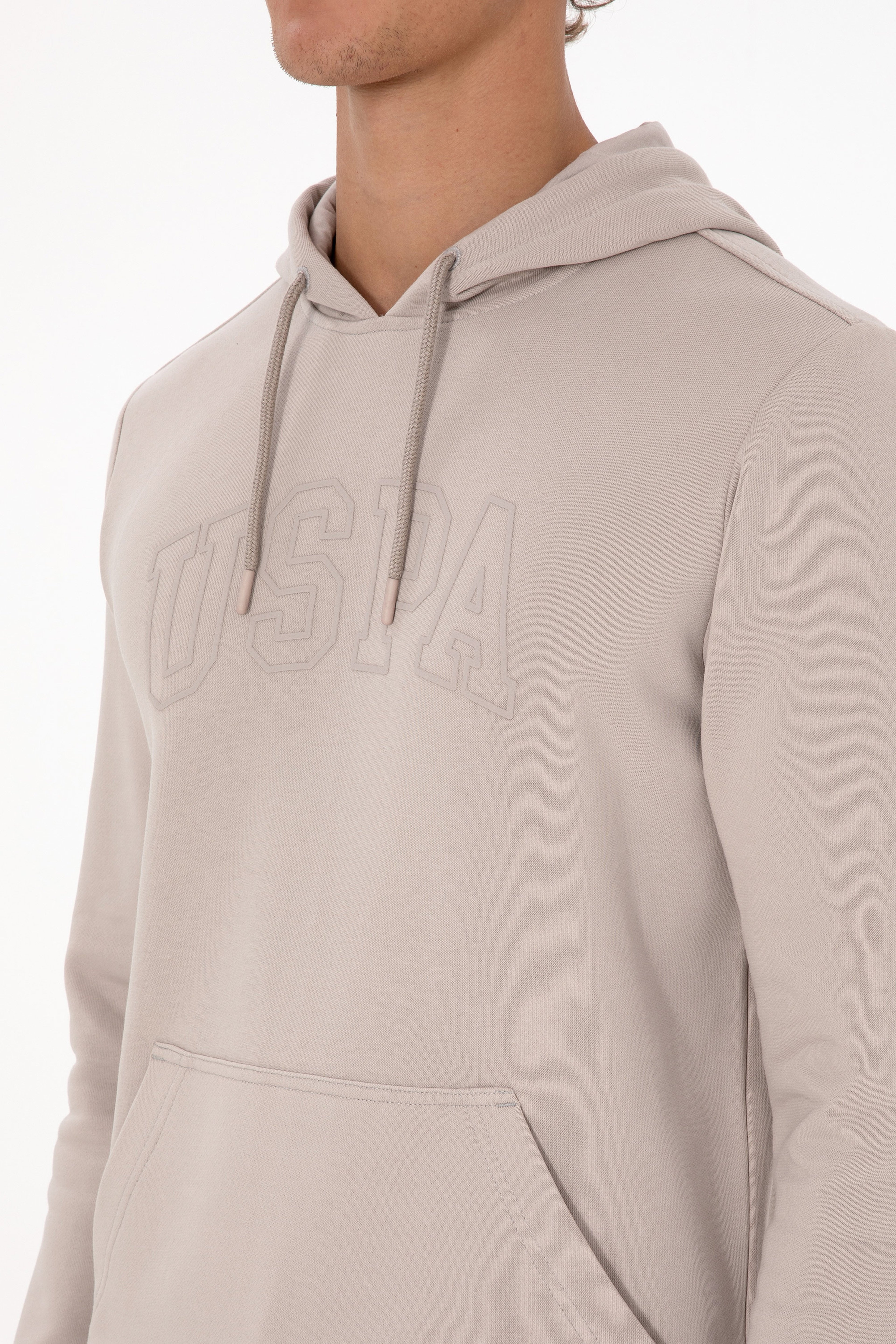 Erkek Regular Fit Kapüşonlu Taş Basic Sweatshirt - Image 7