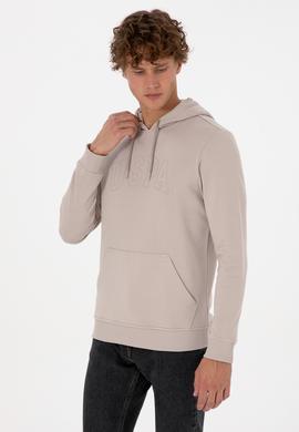 Erkek Regular Fit Kapüşonlu Taş Basic Sweatshirt - 50315663033