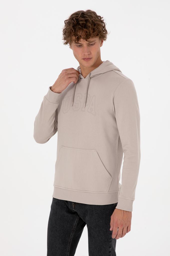 Erkek Regular Fit Kapüşonlu Taş Basic Sweatshirt
