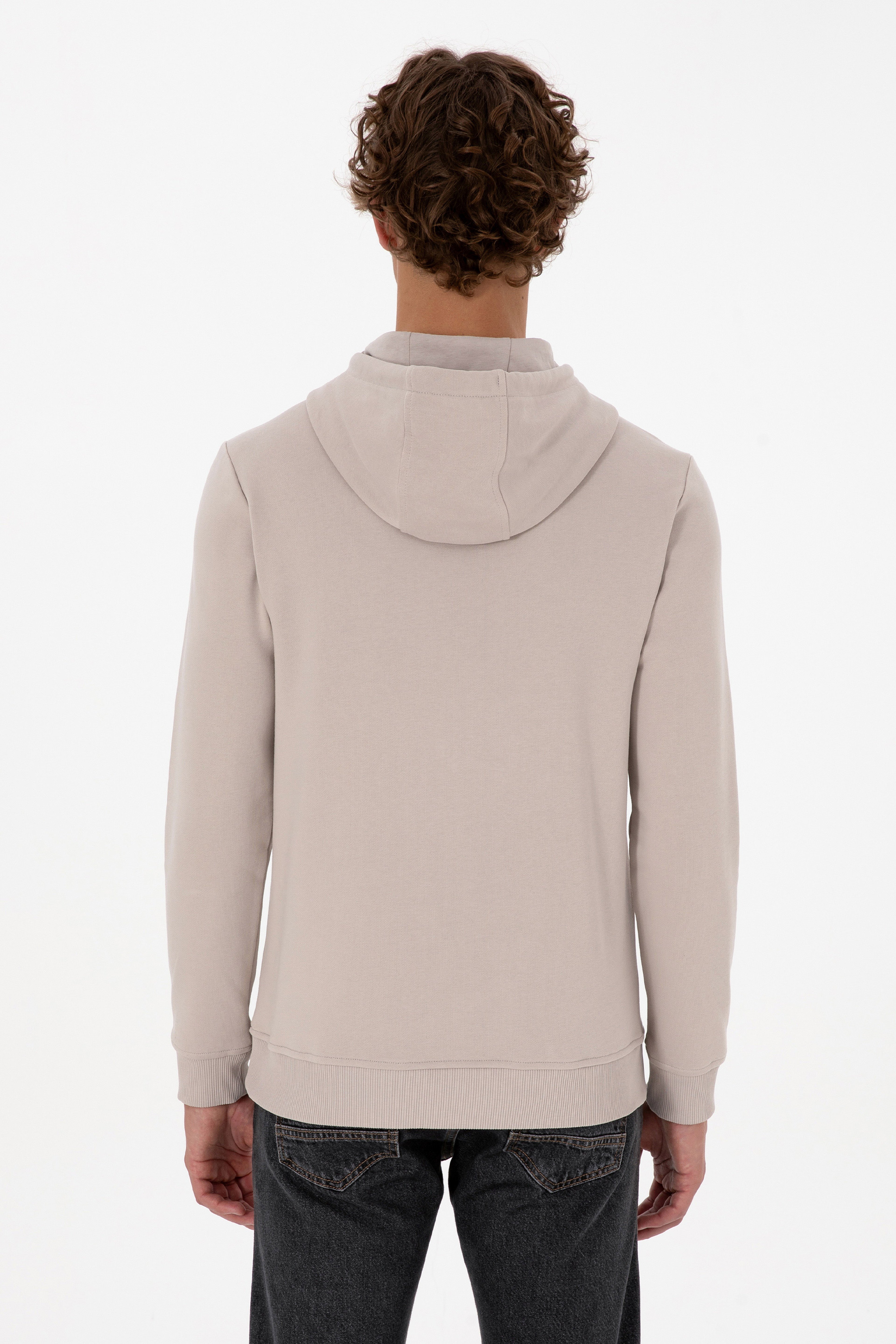 Erkek Regular Fit Kapüşonlu Taş Basic Sweatshirt - Image 5