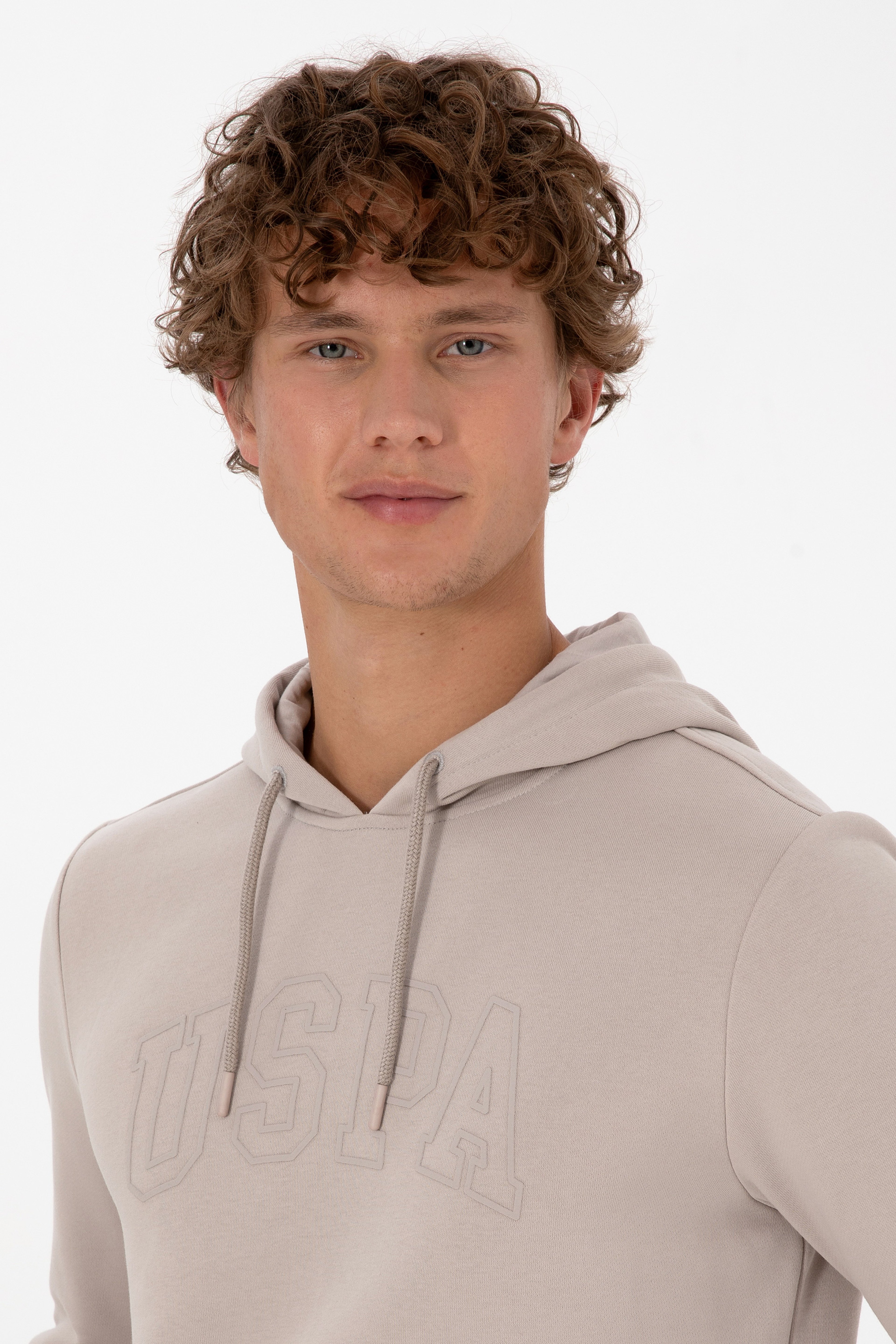 Erkek Regular Fit Kapüşonlu Taş Basic Sweatshirt - Image 2