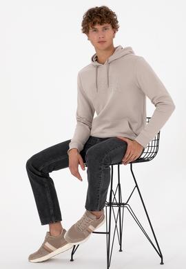Erkek Regular Fit Kapüşonlu Taş Basic Sweatshirt - 50315663033