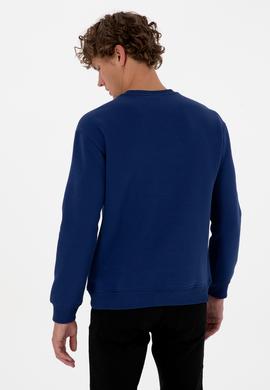 Erkek Comfort Fit Bisiklet Yaka Şardonlu İndigo Basic Sweatshirt - 50313757274