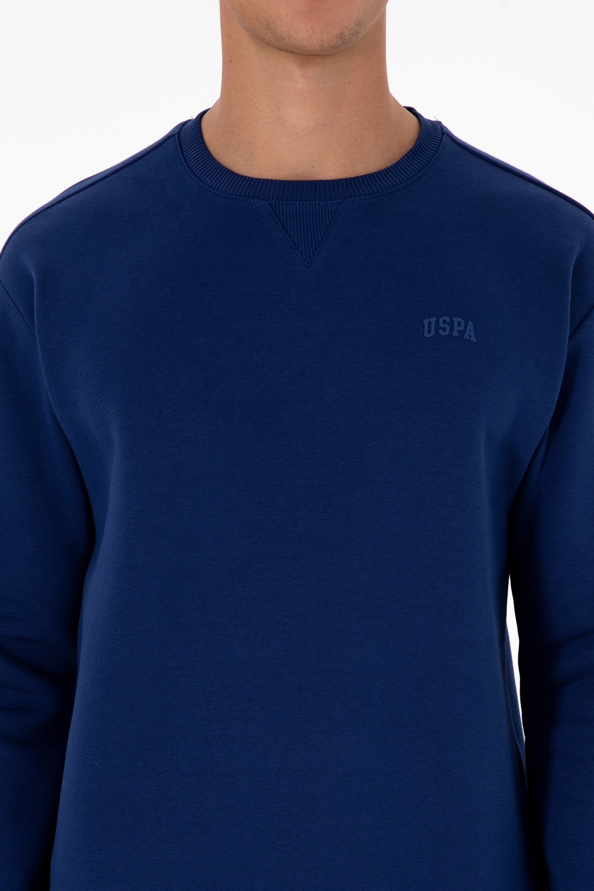 Erkek Comfort Fit Bisiklet Yaka Şardonlu İndigo Basic Sweatshirt - Image 6