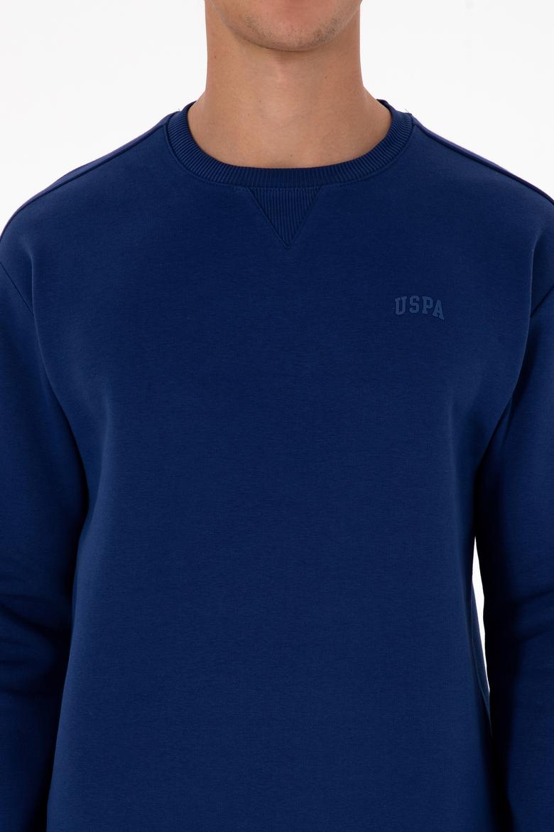 Erkek Comfort Fit Bisiklet Yaka Şardonlu İndigo Basic Sweatshirt - 50313757274