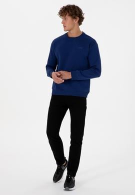 Erkek Comfort Fit Bisiklet Yaka Şardonlu İndigo Basic Sweatshirt - 50313757274
