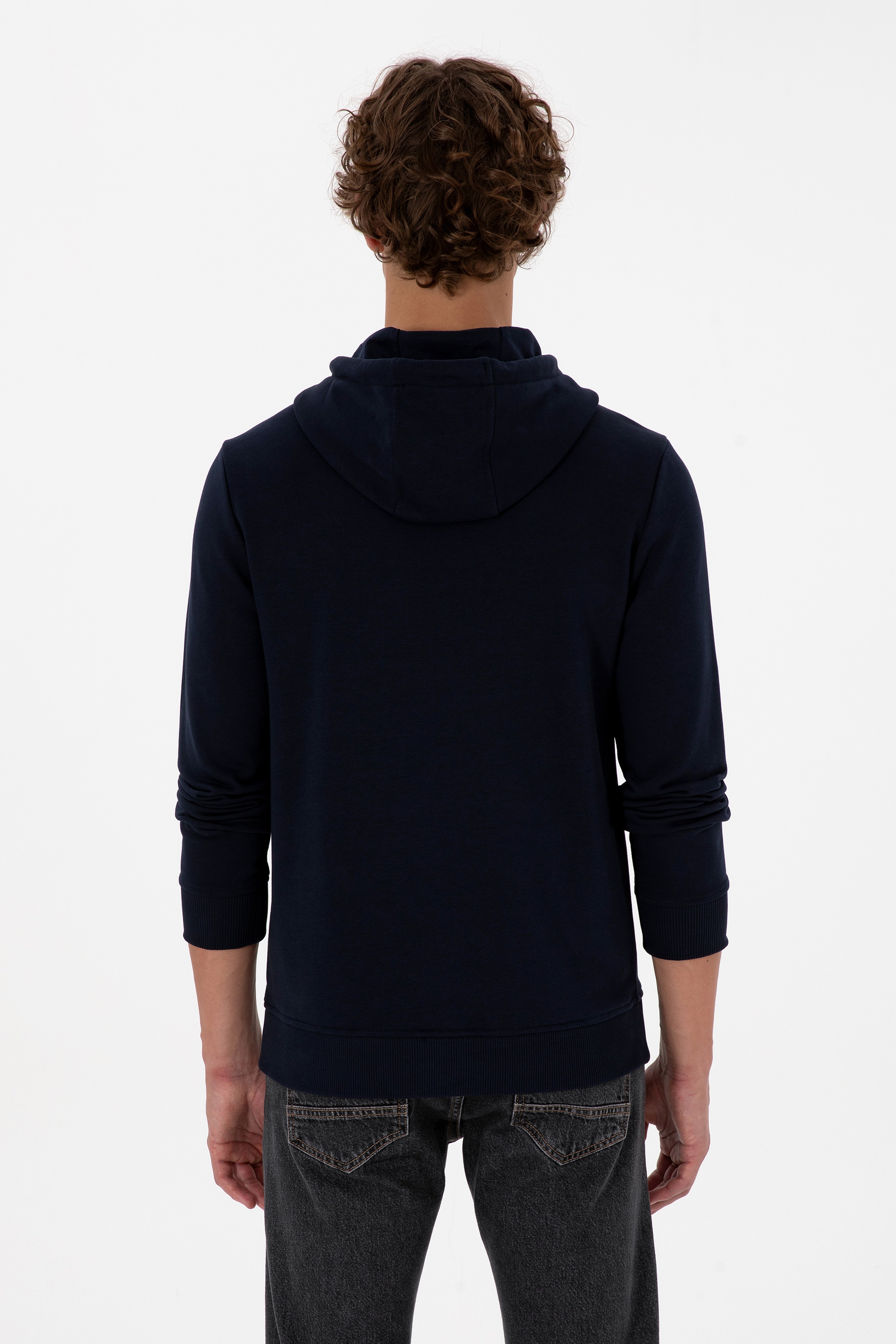 Erkek Regular Fit Kapüşonlu Lacivert Basic Sweatshirt - Image 5