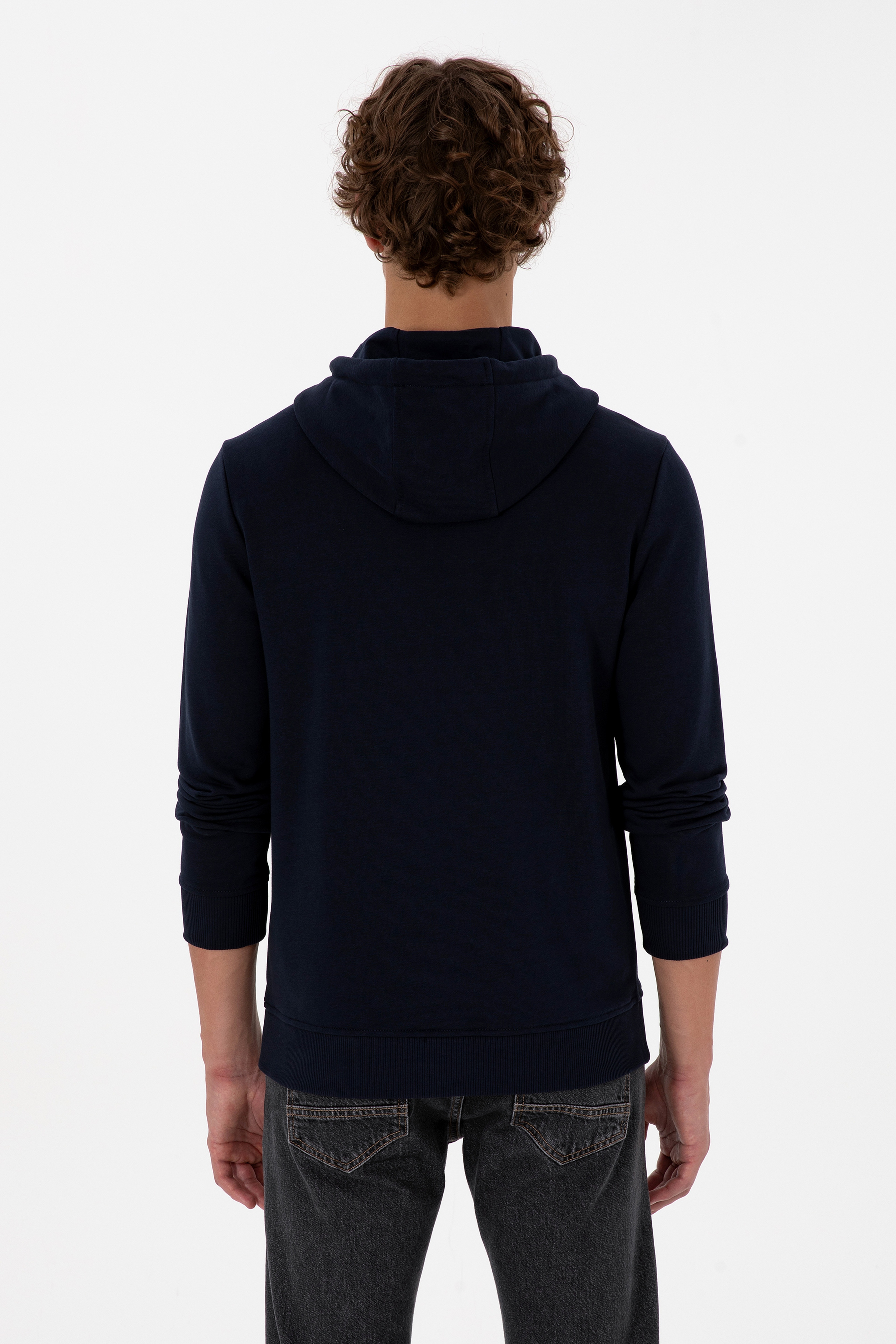 Erkek Regular Fit Kapüşonlu Lacivert Basic Sweatshirt